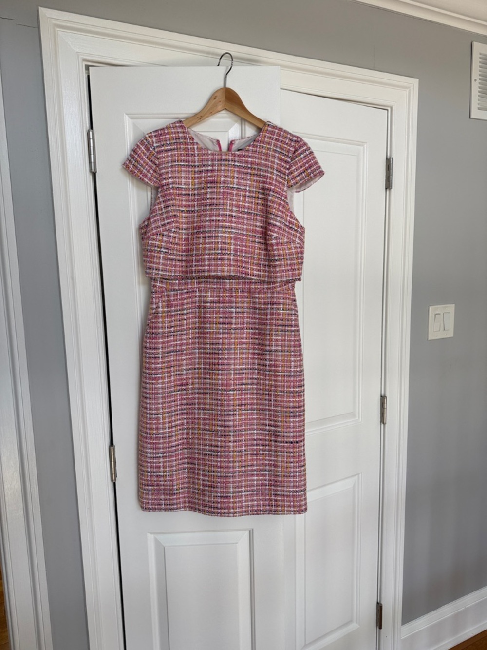 Jcrew Pink Tweed Cap-Sleeve Sheath Dress